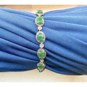 9.00 CTW Natural Emerald Diamond Bracelet Sterling Silver‎ 925 13g